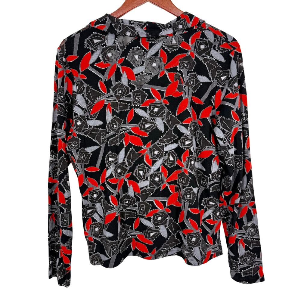 MULTIPLES PL Petite Large Sparky Red Black Silver Sheer Christmas Shirt Top - Picture 10 of 10